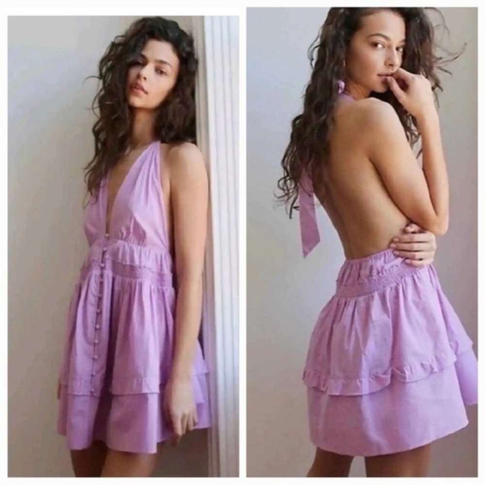Free People Anthropologie Sail Away Tiered Backless Mini Dress